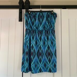 Lipstick Strapless Mini Dress Blue Geometric Print